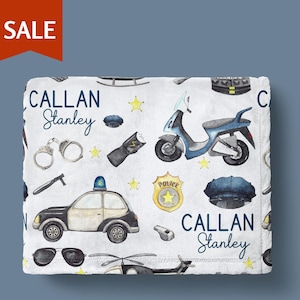 Personalized Police Baby Blanket With Name Cop Toddler Blanket Birthday Gift Baby Shower Gift Boy Birthday Present Niece Newborn Gift