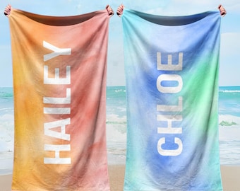 Personalized Ombre Beach Towel: Custom Name, Kid Vacation Towel
