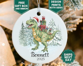 Adorno navideño de dinosaurio para niños, adorno navideño de dinosaurio para niños, adorno de dinosaurio Trex Santa para niños