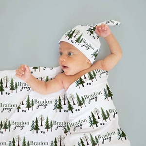 Personalized Woodland Baby Name Custom Swaddle Set Newborn Baby Woodland Swaddle Blanket Photo Prop Gift Idea For Baby Boy Hospital Name