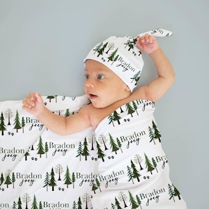Personalized Woodland Baby Swaddle Blanket Set: Custom Name, Newborn Gift