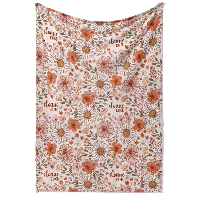 Boho Flower Girl Name Blanket Toddler Girl Gift Flower Baby Shower Gift Wildflower Nursery Newborn Baby Girl Name Blanket Floral Girl Daisy Blanket Birthday Gift