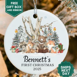 Baby First Christmas Ornament 2025 Woodland Animals First Christmas Ornament Forest Baby Boy Christmas Gift Baby Girl Christmas Ornament