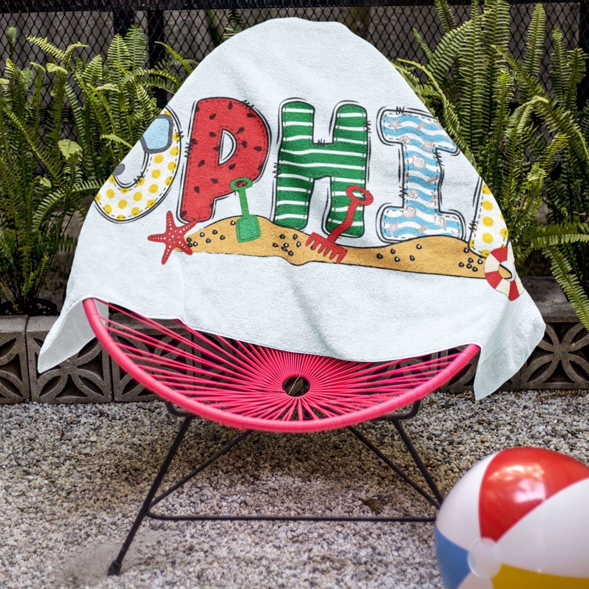 Custom Name Kid Beach Towel Gift Kid Pool Towel Name Birthday Party Favor Girl Beach Towel Boy Name Beach Themed Towel Kid Summer Camp Towel