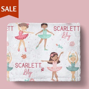 Personalized Ballerina Blanket With Name Toddler Ballet Blanket For Girl Dance Blanket Dance Gift for Ballerina Team Gift Christmas Grandkid