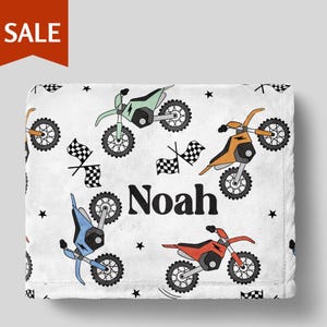 Manta personalizada de moto de cross para niño, manta con nombre de motocross, manta para bebé, regalo de cumpleaños, regalo de Navidad, manta para baby shower