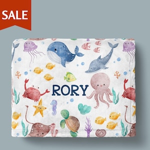 Under The Sea Baby Blanket Ocean Animals Toddler Blanket Ocean Baby Shower Gift Baby Blanket with Name New Baby Gift Niece Christmas Gift