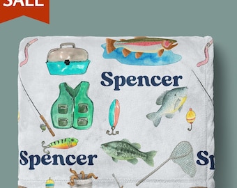 Personalized Fishing Blanket Boy Baby Shower Gift Fishing Photo Prop Blanket Boy Name Blanket Fishing Themed Blanket New Baby Grandson Gift