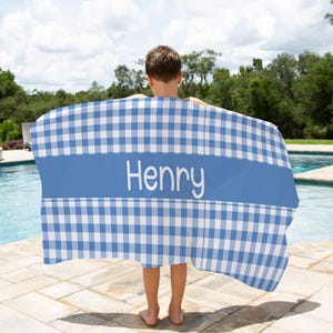 Gingham Beach Towel Name Bath Towel Personalized Kid Pool Towel Kid Birthday Gift Boy Gingham Towel Girl Pink Beach Towel Baby Beach Towel