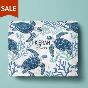 Sea Turtle Blanket Baby Boy Blanket Ocean Animal Blanket Under The Sea Baby Shower Gift Girl Turtle Toddler Blanket Turtle Baby Name Blanket