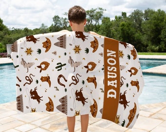 Kid Cowboy Beach Towel Western Cowboy Theme Beach Towel Cowboy Baby Pool Towel With Name Cowboy Gift Birthday Party Favor Hat and Boot Towel