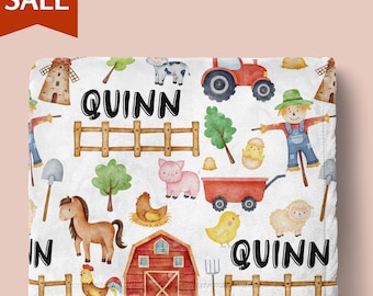 Farm Animal Personalized Blanket Baby Boy Farm Animals Name Blanket Ranch Themed Kid Blanket Barn Farm Baby Shower Gift Kids Christmas Gift