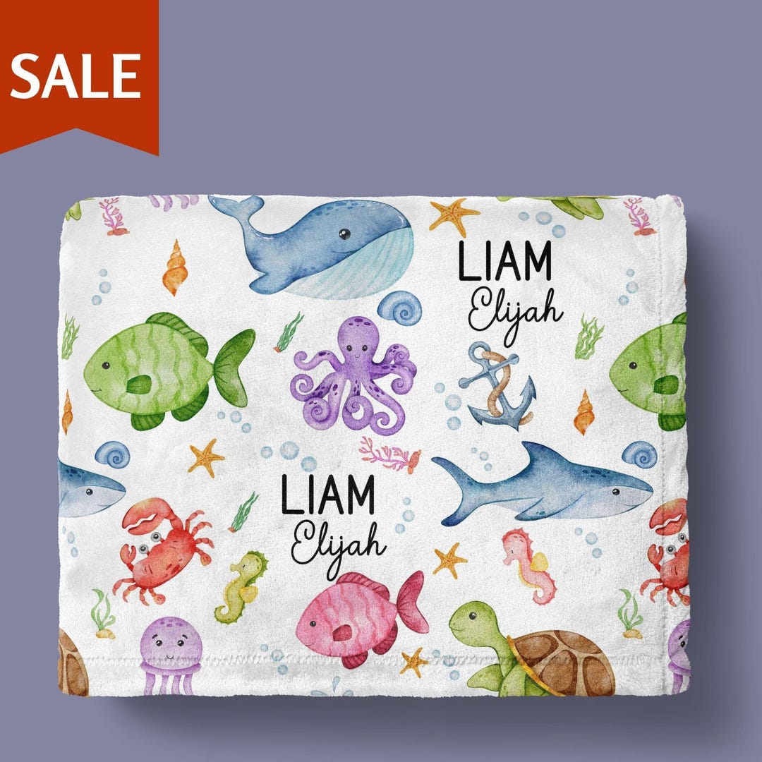Under the Sea Baby Blanket Ocean Animals Kids Baby Name Blanket Custom ...