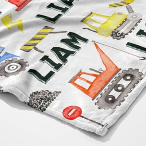 Personalized Baby Name Blanket Construction Truck Baby Blanket Custom Boy Toddler Truck Excavator Bulldozer Kids Blanket Construction