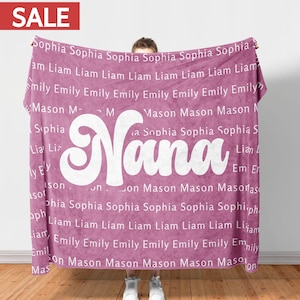 Nana-Decke Oma-Decke Muttertagsgeschenk Oma-Geschenk Oma-Geschenk Nana-Decke mit Kindernamen personalisiertes Oma-Geschenk Gigi Mimi-Decke Geschenk