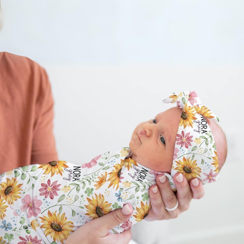 Baby Swaddle Blanket, Sunflowers, Baby Swaddle, Baby Shower gift main image 1