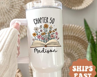 Personalized Chapter 50 Tumbler 50th Birthday Gift Wildflower Cup Custom 50th Birthday Travel Mug Book Lover Birthday Gift 50th B-Day Gifts