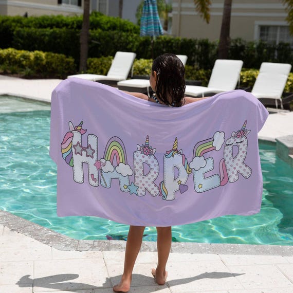 Personalized Unicorn Beach Towel Gift Birthday Party Favor Kid Pool Party Towel Graduation Gift Kid Girl Beach Towel Girl Summer Camp Towel