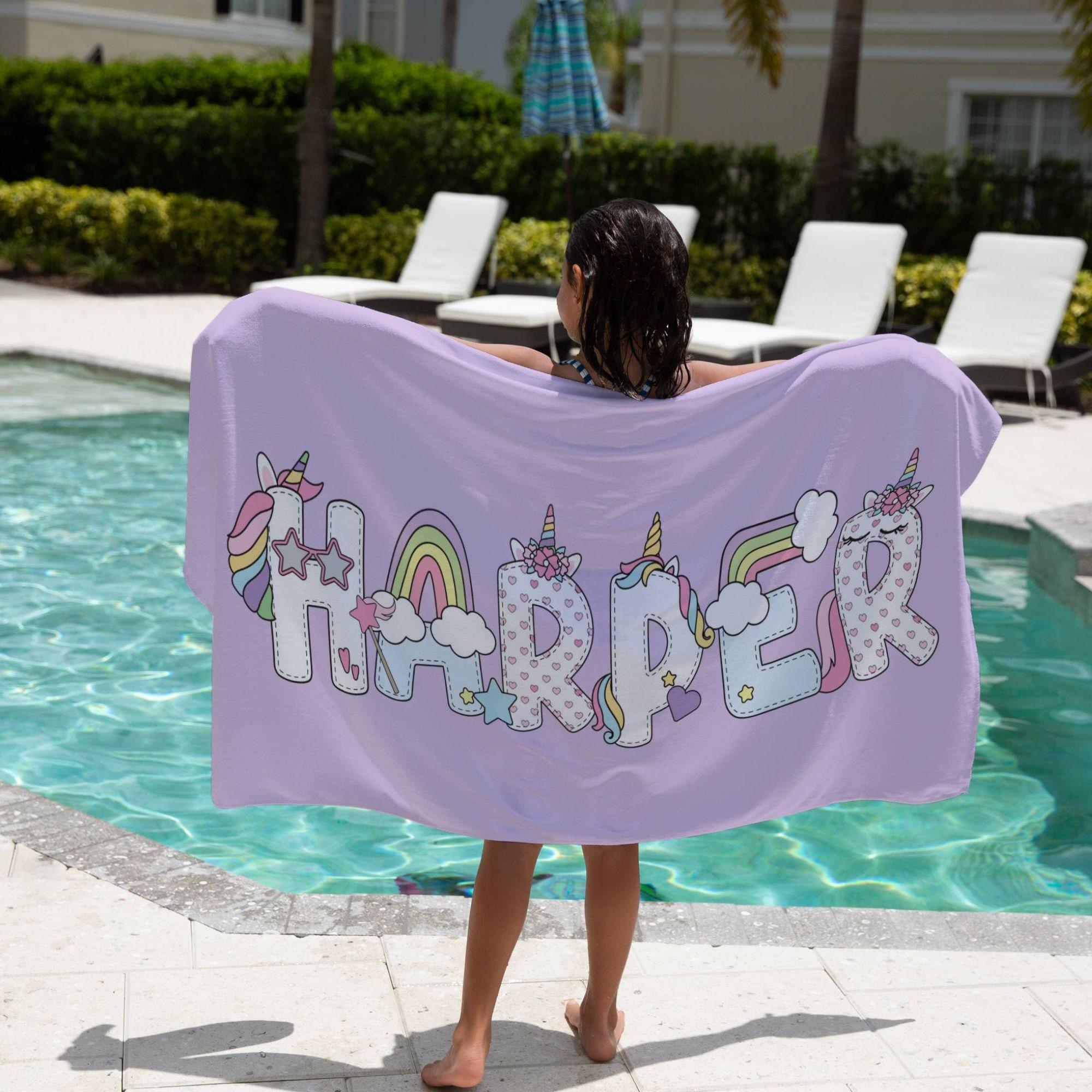 Personalized Unicorn Beach Towel Gift Birthday Party Favor Kid Pool Party Towel Graduation Gift Kid Girl Beach Towel Girl Summer Camp Towel