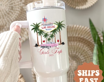 Personalized Las Vegas Trip Tumbler Bachelorette Party Gift Las Vegas Trip Girl's Weekend Travel Cup Bachelorette Tumbler with Handle