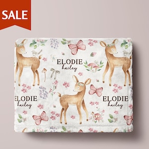 Deer Blanket Personalized Baby Blanket Fawn Girl Blanket Baby Shower Gift Floral Deer Baby Blanket Woodland Blanket For Girl Christmas Gift