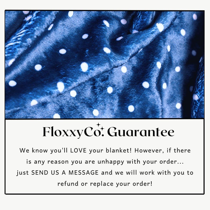 a blue blanket with white dots on it