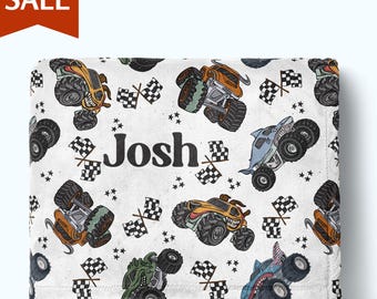 Monster Truck Blanket Custom Boy Blanket Baby Name Blanket Truck Baby Swaddle Toddler Blanket Boy Birthday Present Baby Shower Gift