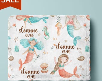 Mermaid Baby Name Blanket Toddler Girl Mermaid Blanket Baby Shower Gift Under the Sea Baby Blanket Girl Christmas Gift Newborn Girl Gift