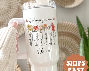 Christian Tumbler Personalized Affirmation Tumbler Gift for Christian Women Gift Christian 40oz Tumbler With Handle Christian Travel Mug