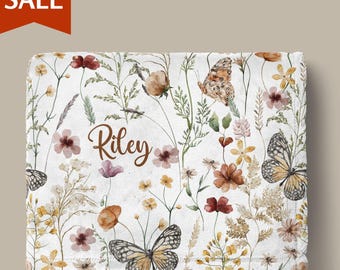 Wildflower Blanket With Name Boho Flower Baby Name Blanket Personalized Girl Butterfly Baby Girl Name Blanket Baby Shower Gift Toddler Girl