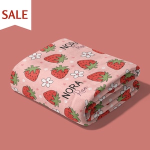 Pink Strawberry Name Blanket for Girl Nursery BlanketGift For Baby Girl Shower Baby Strawberry Blanket Name Toddler Birthday Gift Grandkid