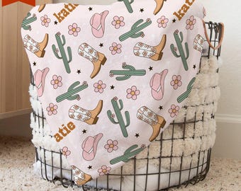 Cowgirl Baby Blanket With Name Western Baby Blanket Baby Shower Gift Niece Baby Girl Name Blanket Cowgirl Boot Gift Kid Name Blanket Gift
