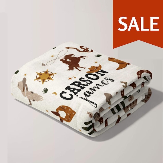 Personalized Blanket For Kids Cowboy Baby Blanket With Name Custom Name Nursery Blanket for Newborn Kids Swaddle Gift Boy Birthday Present