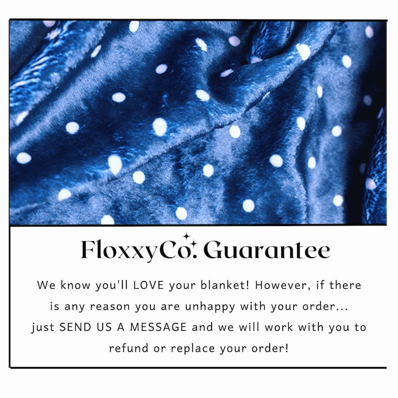 a blue blanket with white dots on it
