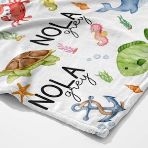 Under The Sea Baby Blanket Ocean Animals Kids Baby Name Blanket Custom Name Blanket Photo Prop Kids Birthday Present Toddler Christmas Gift