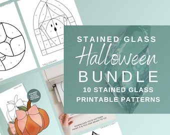 Paquete de 10 patrones digitales de vidrieras de Halloween listos para imprimir