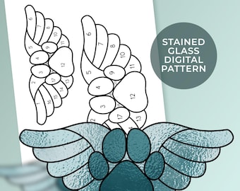 Patrón digital de vitral con huellas de patas de alas Descarga de patrón digital de arte de vitral DIY Descarga de patrón digital Listo para imprimir
