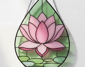 Patrón digital de vitral con forma de loto en forma de gota Descarga de patrón digital de arte de vitral DIY Descarga de patrón digital Listo para imprimir