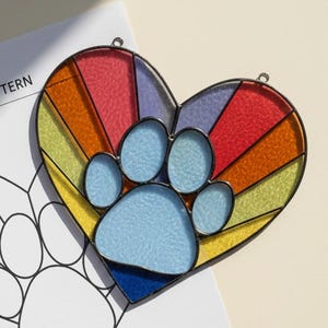 Heart Paw Print Print Stained Glass Digital Pattern Download DIY Stained Glass Art Digital Patten Download Ready to Print