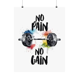 Gym Workout Poster, Barbell Art Print, Home Gym Poster, Fitness Wall Art, with Motivational Quote, Barbell Gift in Watercolor Design