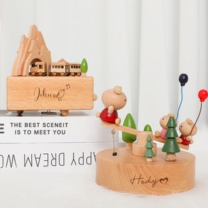 Caja de música personalizada hecha a mano con nombre, caja de música de madera grabada, caja de música de bailarina de carrusel, decoración infantil, regalo de cumpleaños para niños