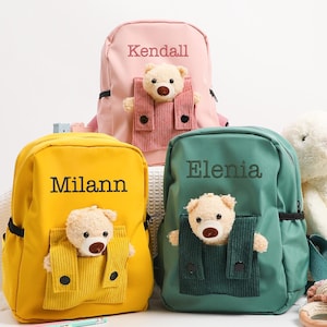 Sac à dos avec nom brodé pour filles et garçons, sac à dos personnalisé ours en peluche pour tout-petits, sac à dos personnalisé pour enfants, sac à dos pour bébé, cadeau d'anniversaire, rose