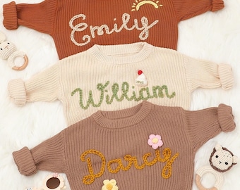 Anpassad tröja med namn för bebisar, stickad tröja för småbarn, broderad barntröja, personlig babytröja med namn, anpassade babypresenter