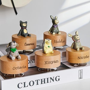 Caja de música de animales personalizada, caja de música de madera, regalo de baby shower, caja de música con nombre grabado, regalo de cumpleaños para niños, Navidad, caja de música de conejo