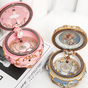 Personalized Music Box with LED Lights, Custom Ballet Girl Music Box with Engraved Name, Birthday Gift,Carousel Mechanical Musical Box,Gifts