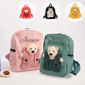 Sac à dos personnalisé pour tout-petit avec nom, cartable brodé personnalisé, rentrée des classes, joli sac à dos ours en peluche pour enfants, cadeau d'anniversaire pour fille