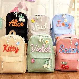 Sac à dos personnalisé pour tout-petit, sac à dos pour enfant avec nom en corde de coton tressé tissé à la main, cartable d'école, cadeau d'anniversaire, sac à dos en velours côtelé personnalisé, cadeaux