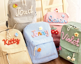 Personalized Corduroy Kids Backpack for Girls/Boys, Cute Toddler School Bag with Hand-woven Cotton Rope Name, Back to School,Christmas Gifts