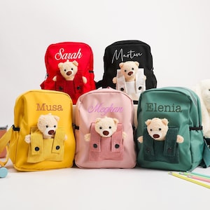 Personalisierter kleiner Bär Kleinkind Rucksack, süße gestickte Name Schultasche für Mädchen Jungen, benutzerdefinierte Kinder Rucksack, Geburtstag, Weihnachtsgeschenk
