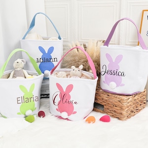 Personalisierter Osterkorb für Jungen-Mädchen, Osterhasen-Körbe für Kinder mit gesticktem Namen, Spielzeug-Organizer, Ostergeschenke, Kaninchenkorb